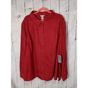 Catherines Red Feels like Suede‎ Button Front Shirt Blouse Womens Shirt 5X 34-36